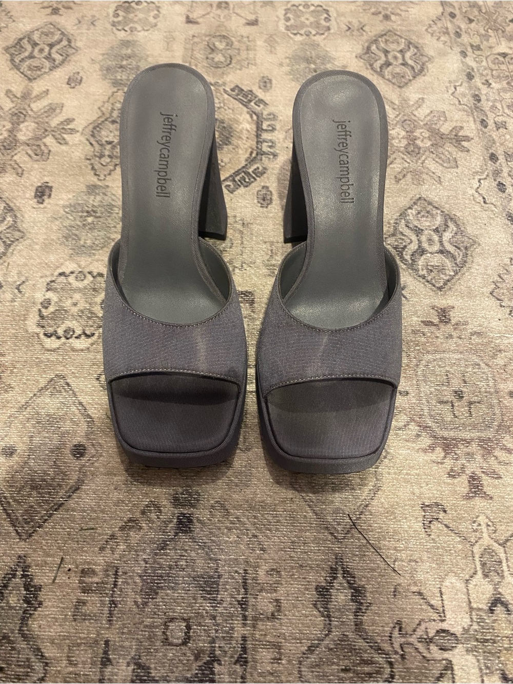 Jeffrey Campbell Blue Square-Toe Slide Mules